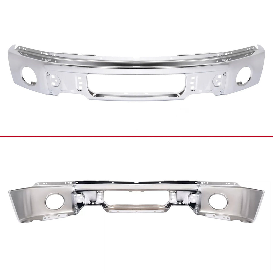 NEW Chrome Steel Front Bumper Face Bar W/ Fog Holes For Ford F-150 F150 09-14